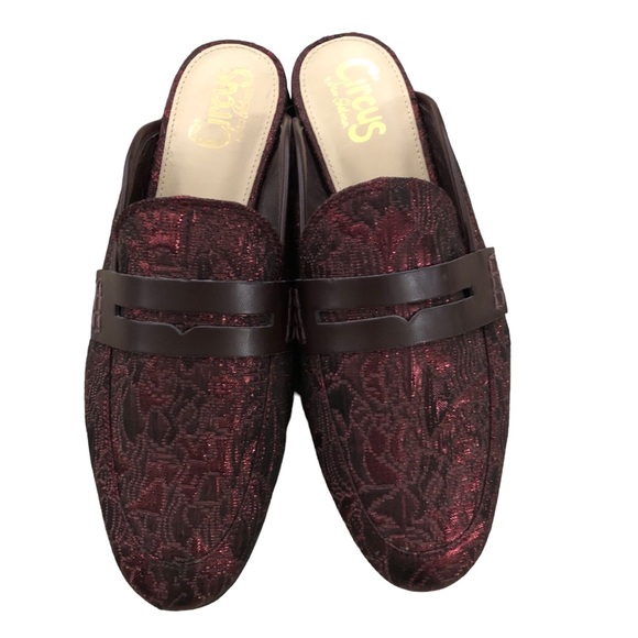 Circus by Sam Edelman Paulie Flats Shoes Slip on Mules Maroon Jacquard Size 8.5 - Picture 4 of 13